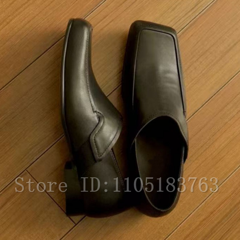 Men's Black Leather Square Toe - огляд і ціна Formal Men Daily Wear Footwear