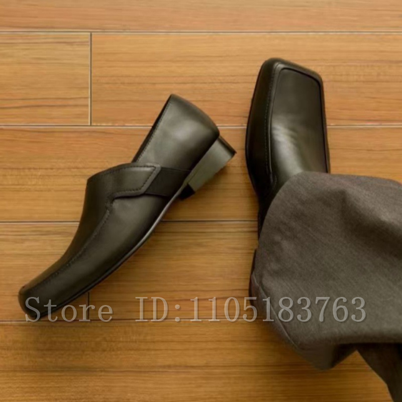 Men's Black Leather Square Toe - огляд і ціна Formal Men Daily Wear Footwear