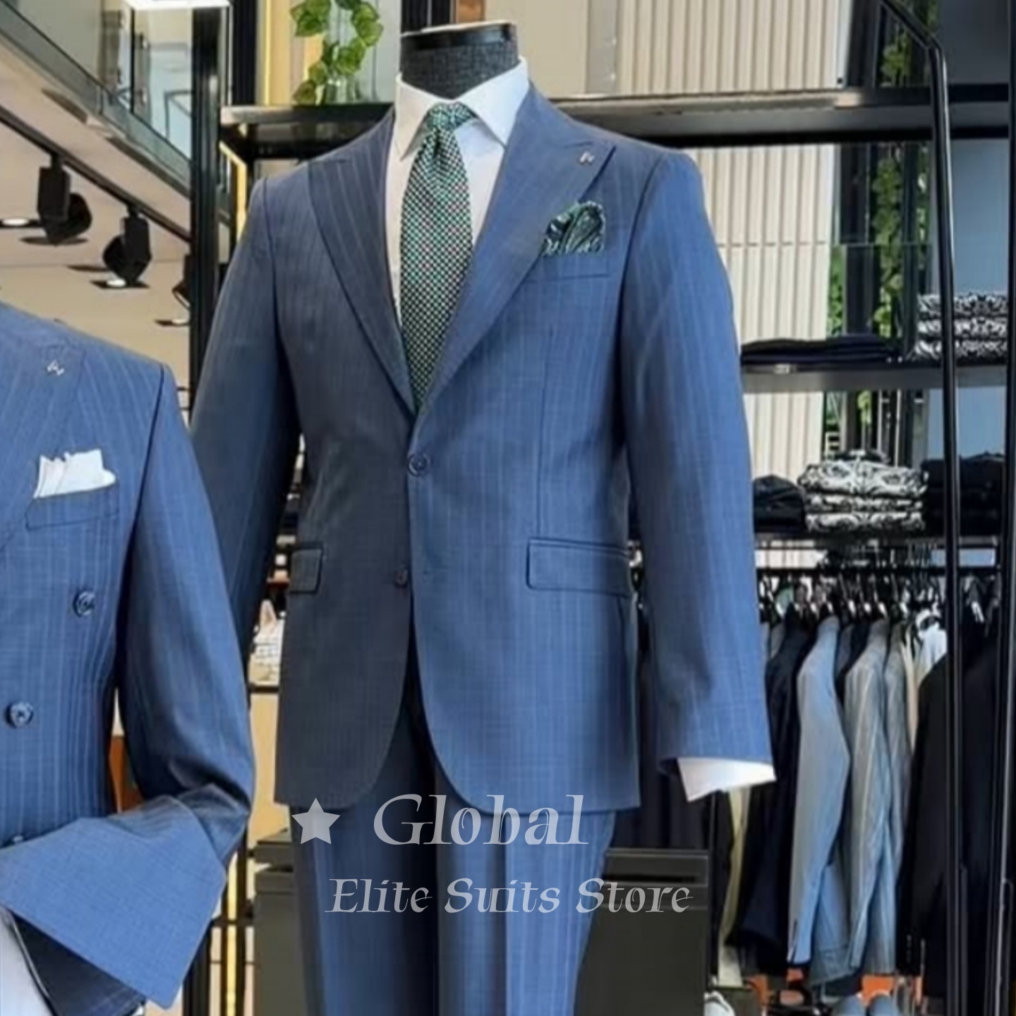 Vintage Men Two Button Blue Ch - огляд і ціна Men'S Vintage Formal Wear